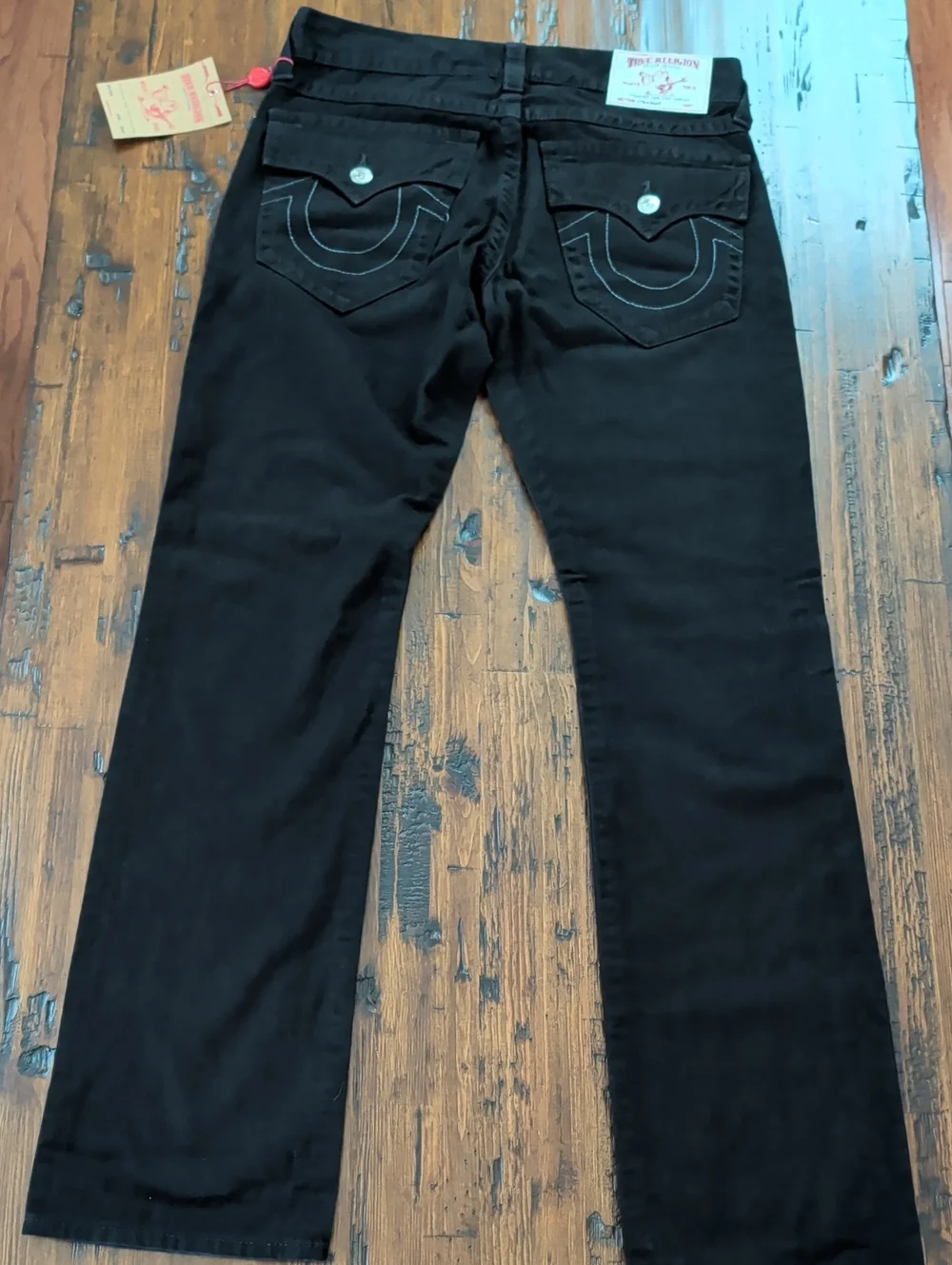 True Religion Black Straight-Leg Flap Jeans Size 32 New